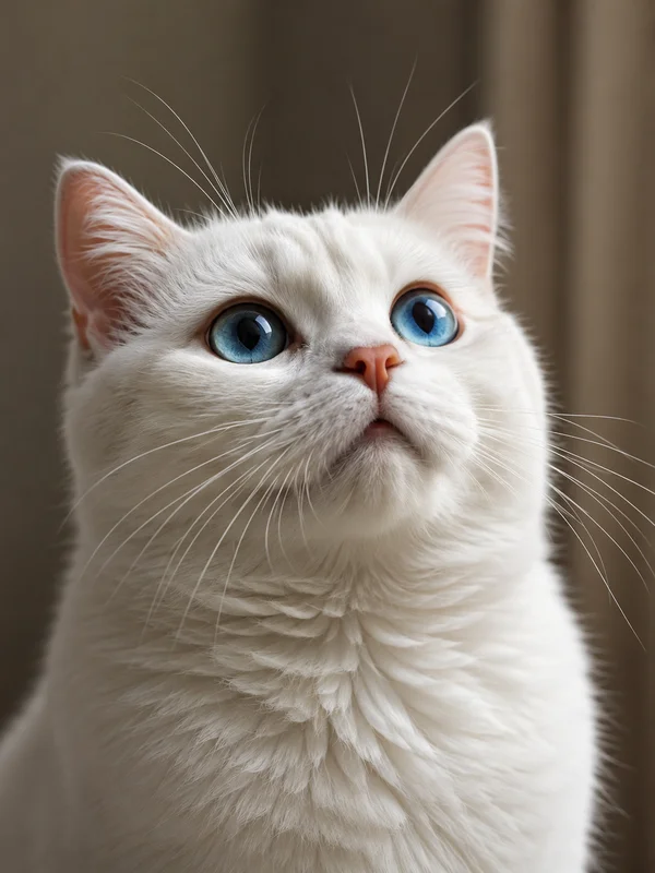 Chat blanc aux yeux bleus regardant vers le haut
